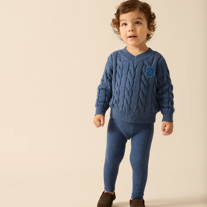Vintage Blue Heather Chunky Cable Knit Toddler Set