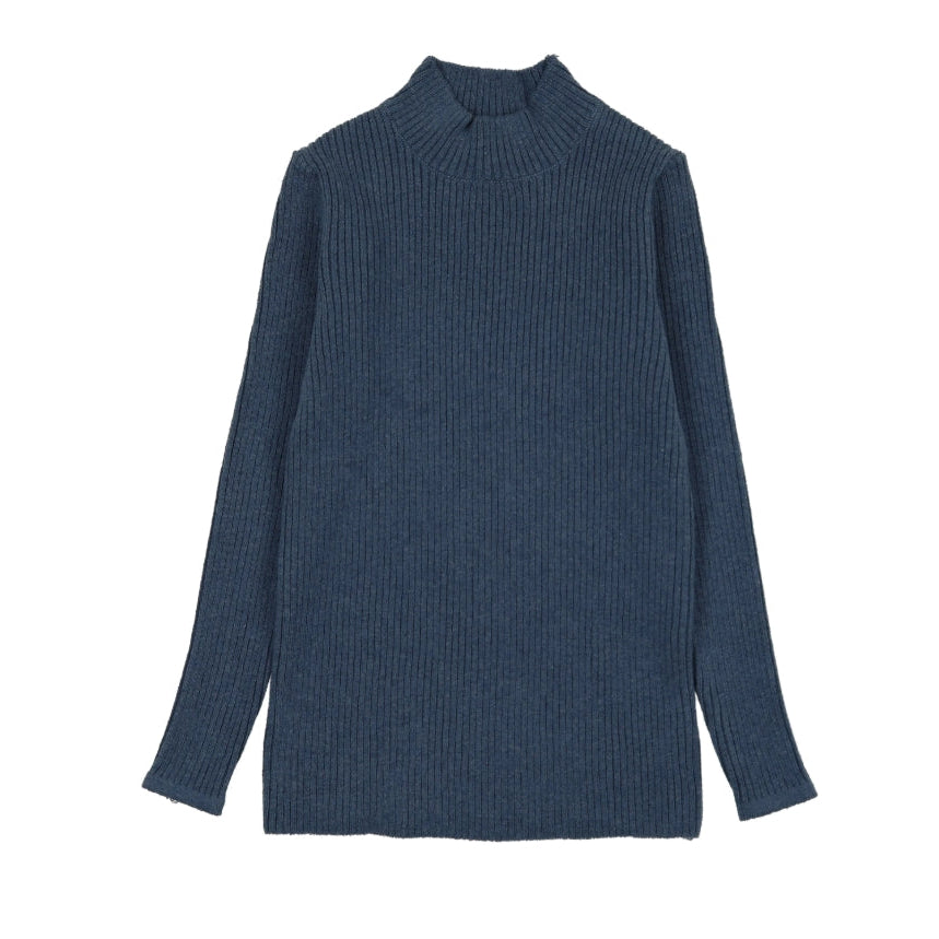 Vintage Blue Knit Mockneck Tee