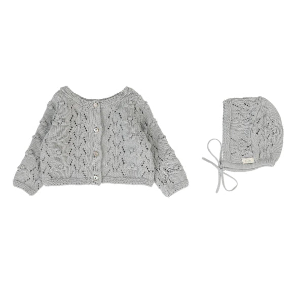Light Blue Popcorn Weave Cardigan Set