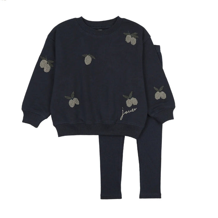 Navy Olive Patch Sweatshirt Set