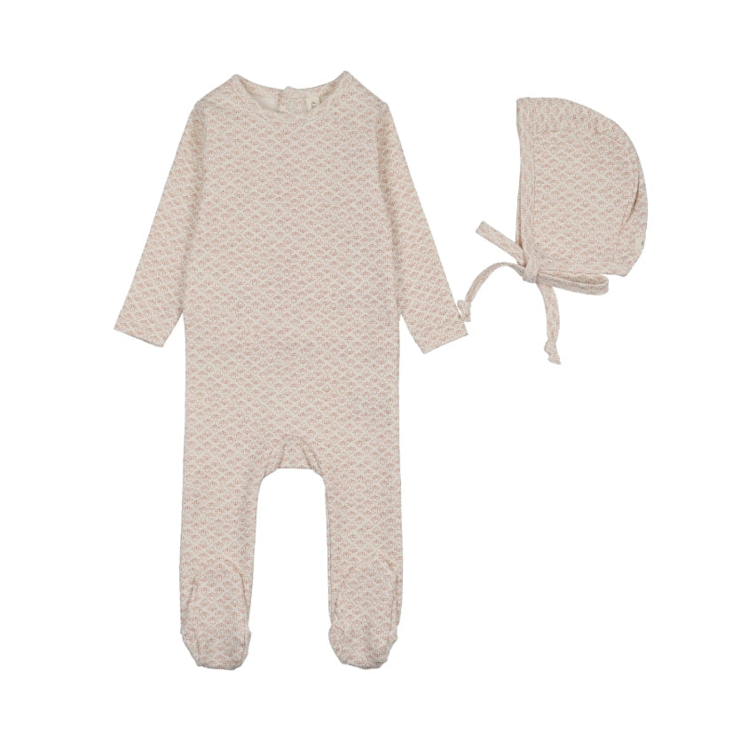 Cream/Mauve Mini Flora Print Footie Set