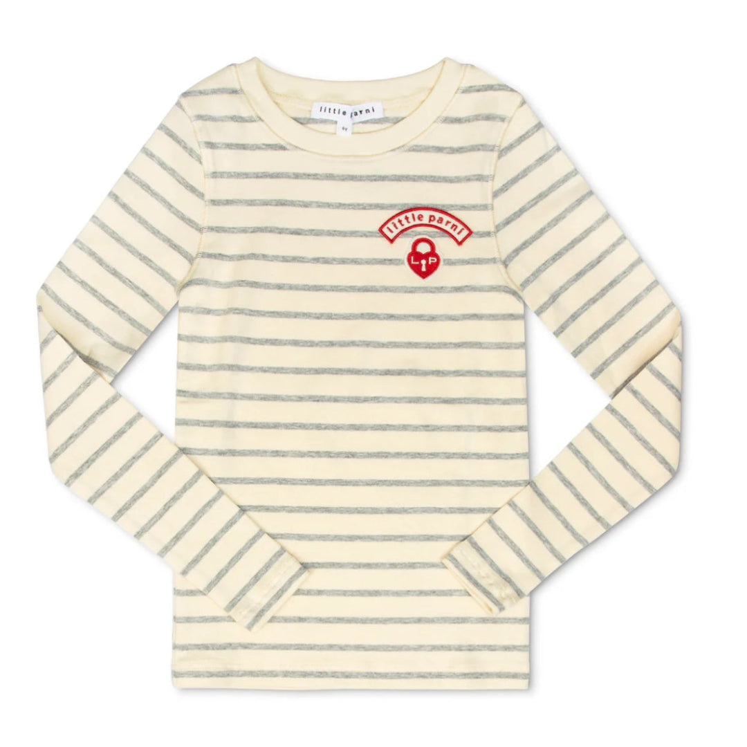 Grey/ Ivory Classic Striped Long Sleeve Tee