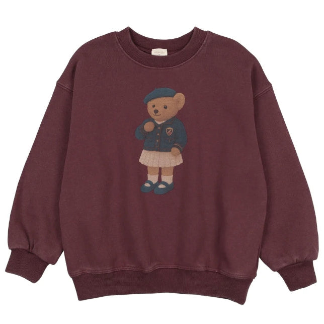Washed Burgundy Bear Sweatshirt Girl