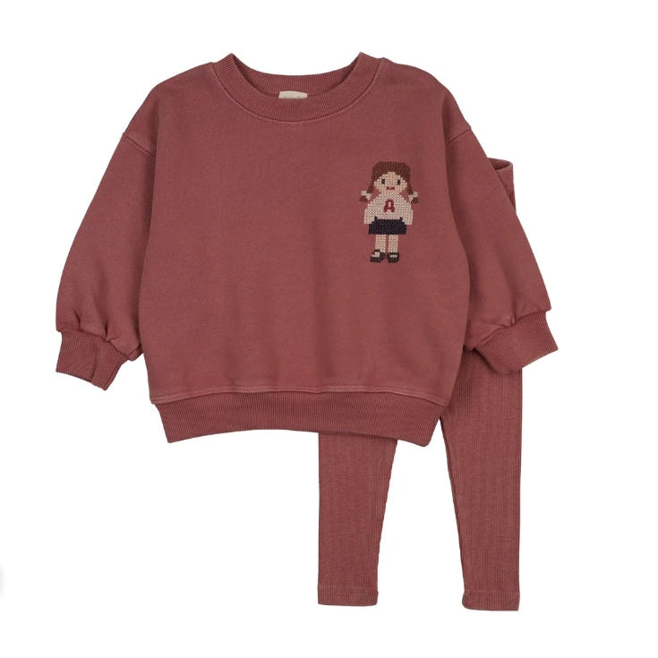 Vintage Pink Doll Sweatshirt Set