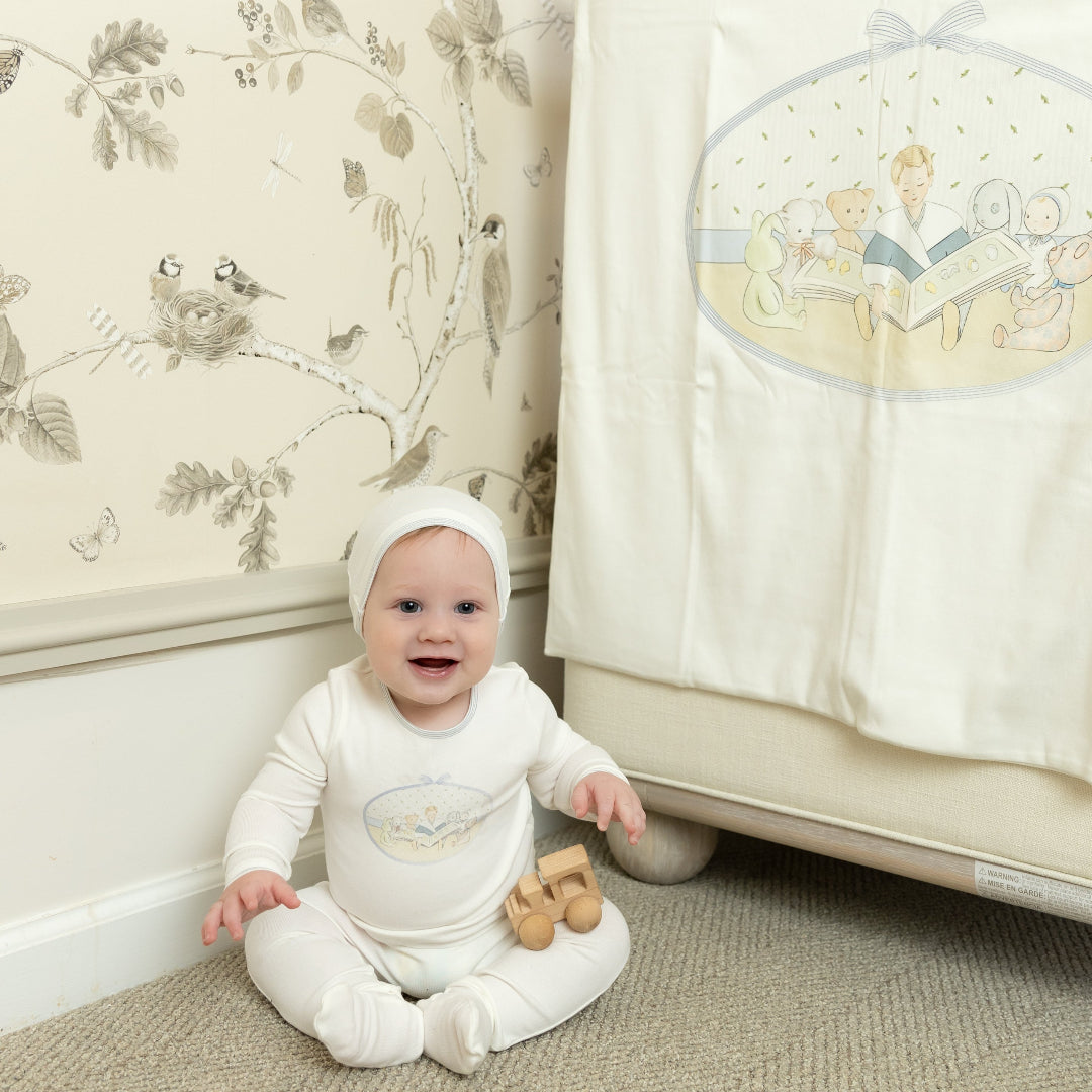 Chalk White Boys Storytime Series Footie/Beanie