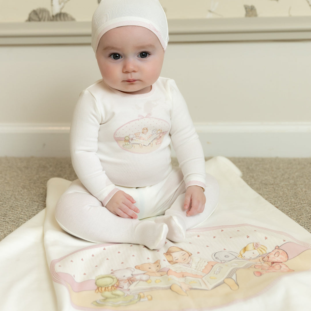 Chalk White Girls Storytime Series Footie/Beanie
