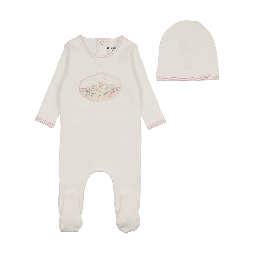 Chalk White Girls Storytime Series Footie/Beanie
