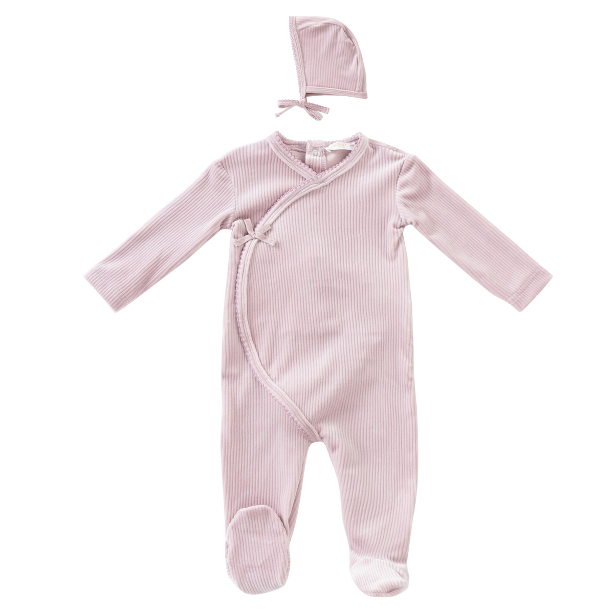 Lavender Velour Pointelle Romper & Bonnet Set