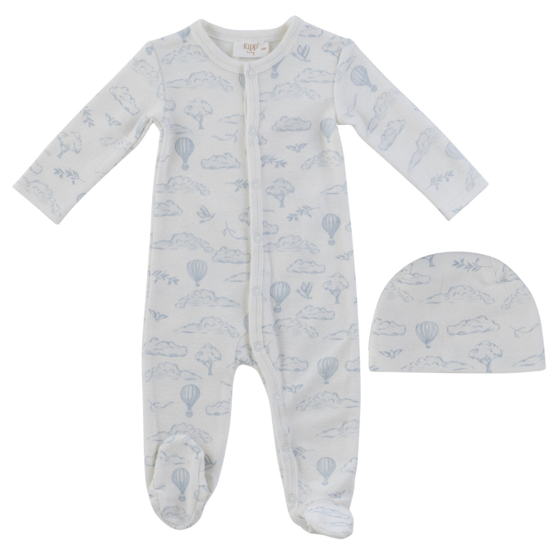 Blue Cloud Nine Terry Romper + Hat Set