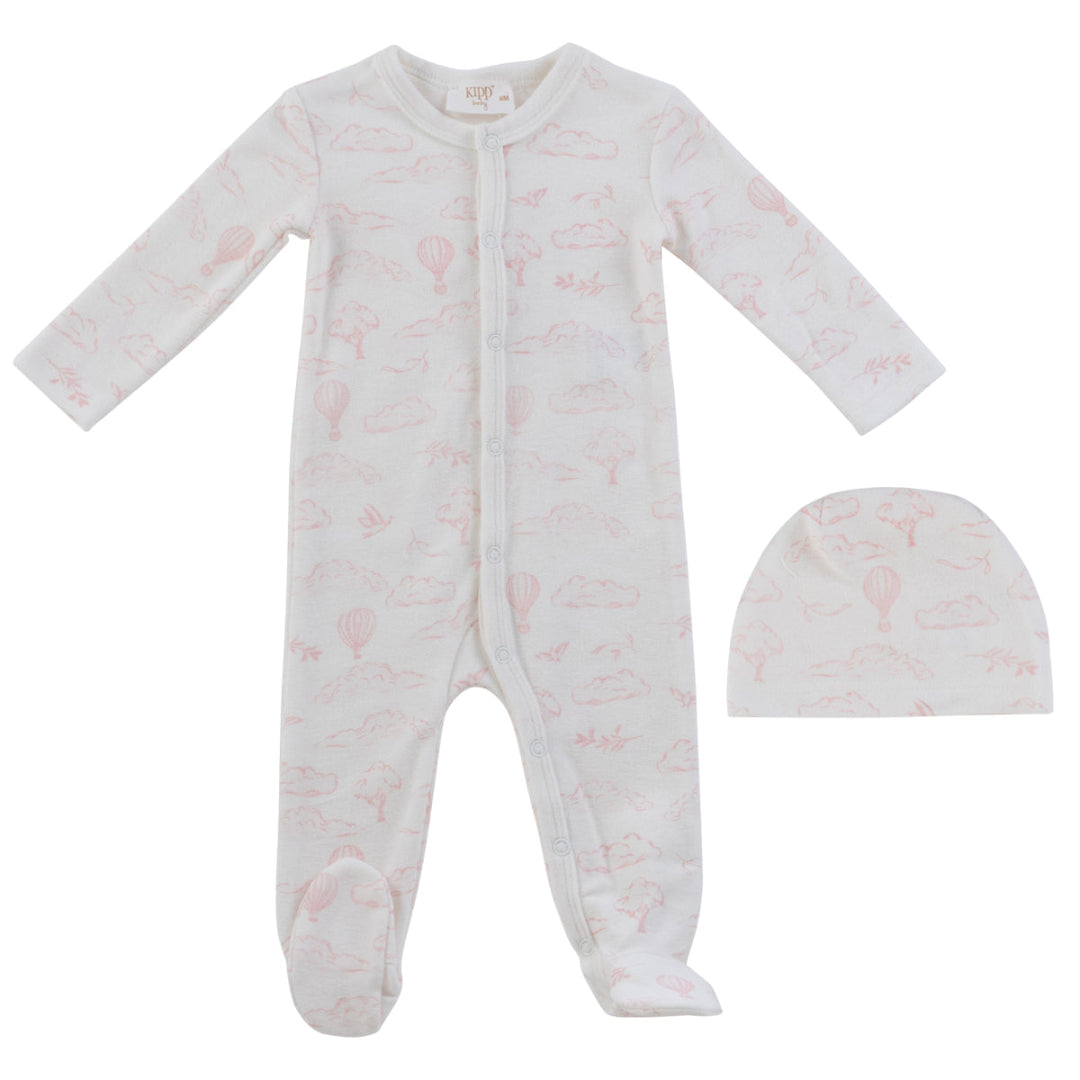 Pink Cloud Nine Terry Romper + Hat Set