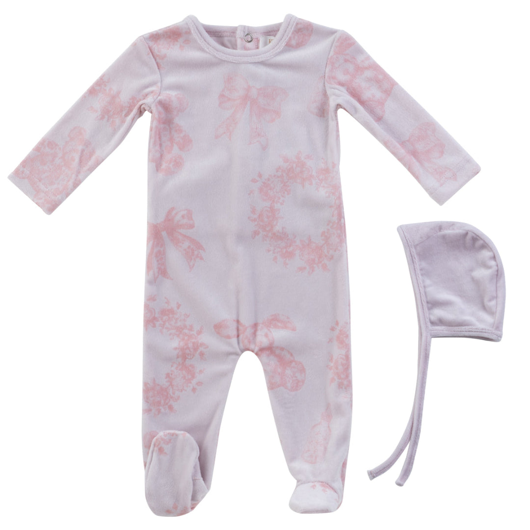 White/Pink Petit Toile Romper + Bonnet Set