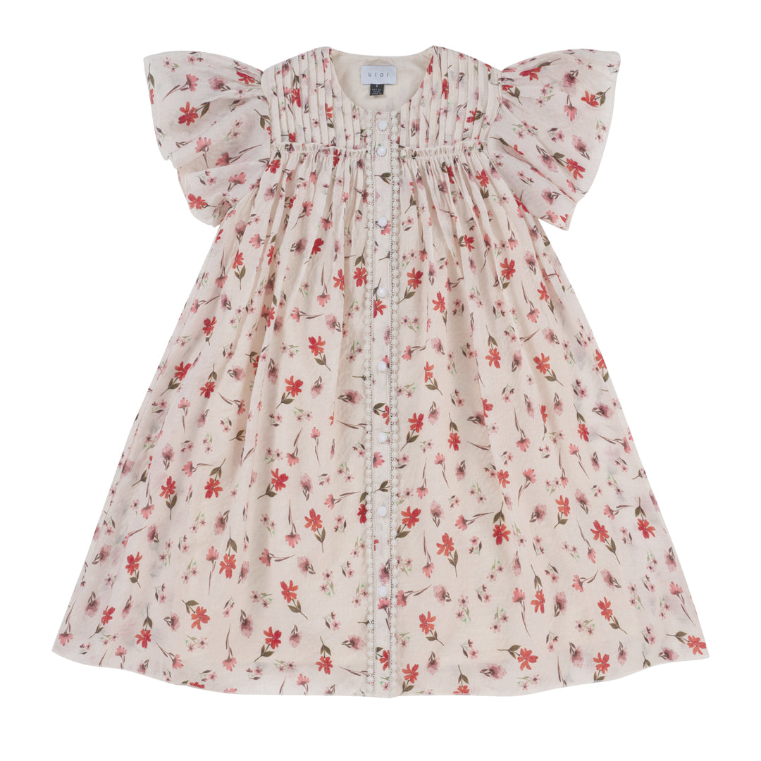 Pink Floral Pintuck Dress