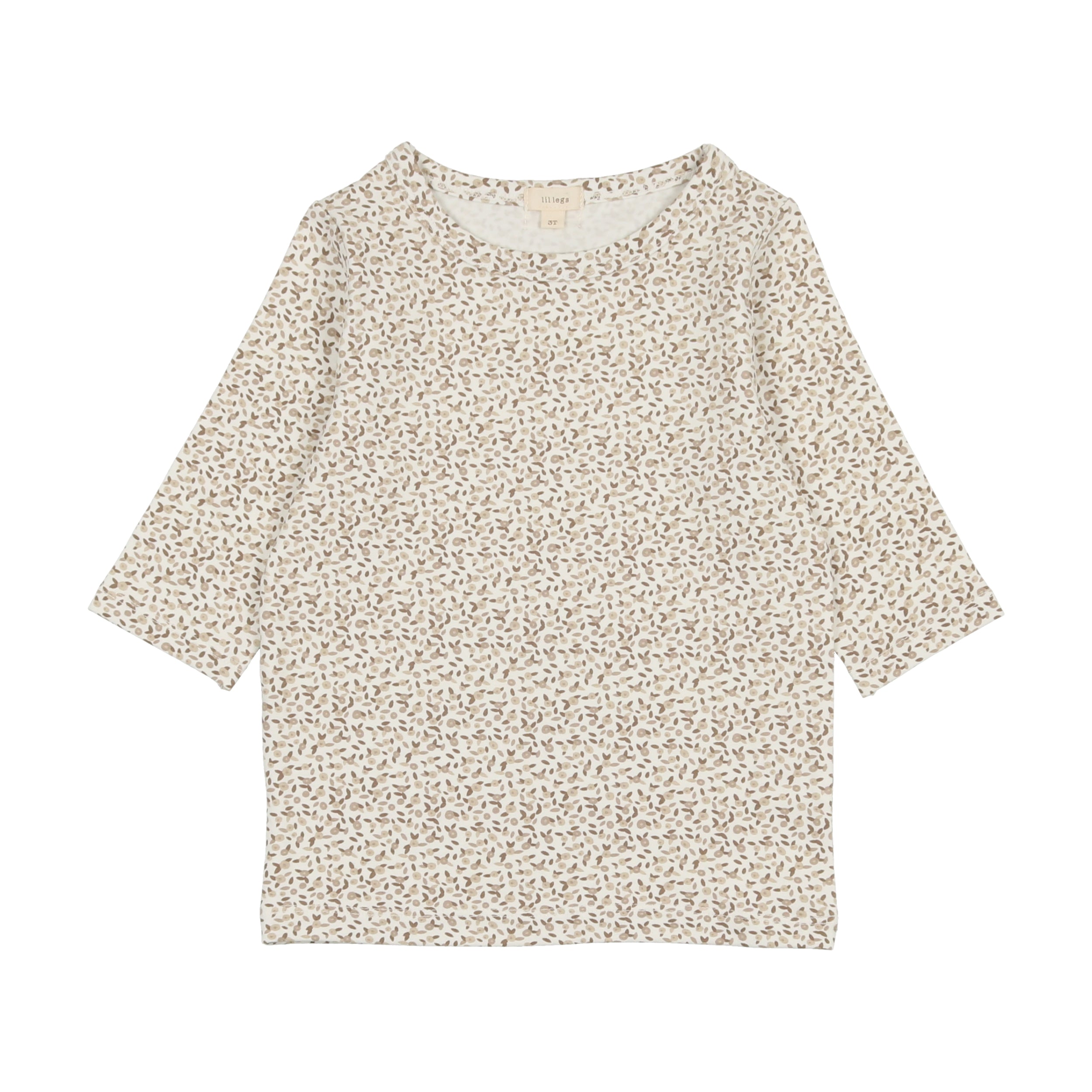 Taupe Floral Three Quarter Sleeve T-Shirt