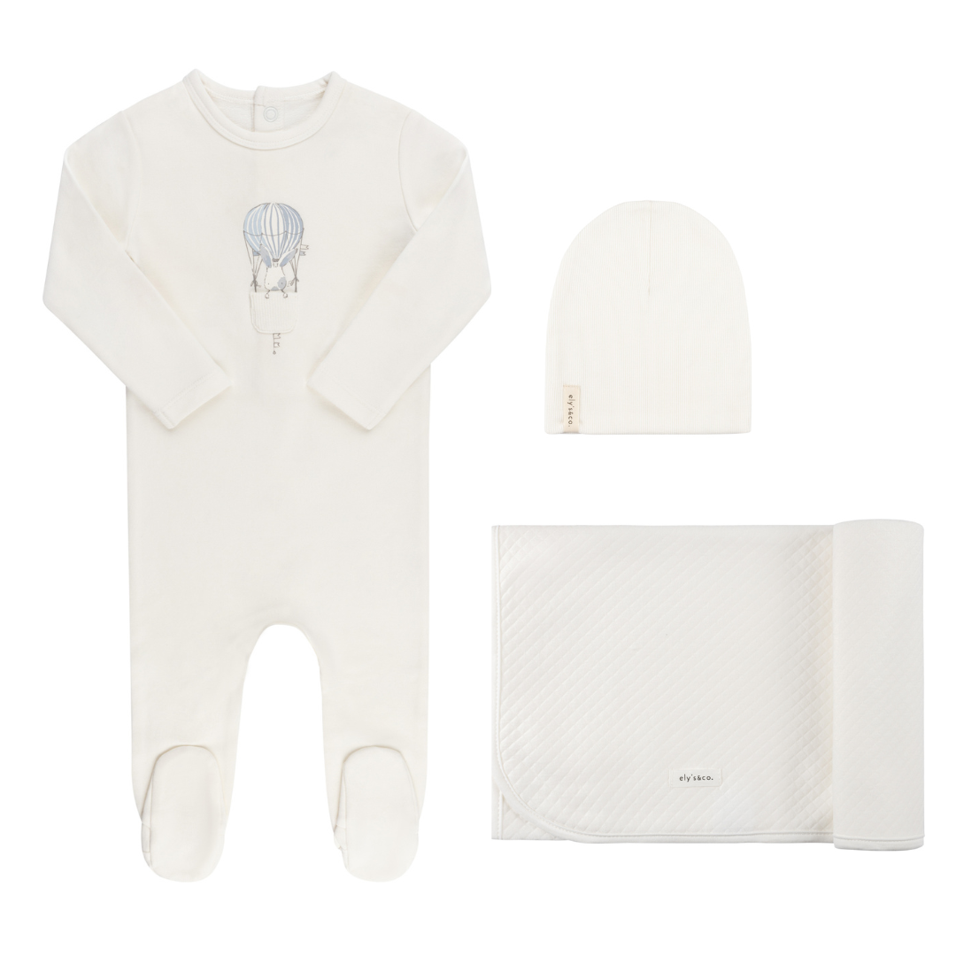 Ivory/Blue French Terry Hot Air Balloon Layette Set