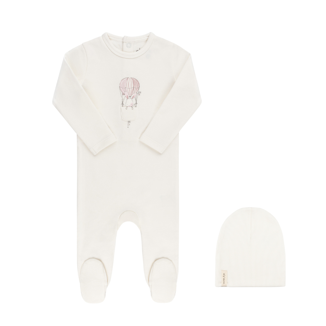 Ivory/Pink French Terry Hot Air Balloon Footie & Beanie Set