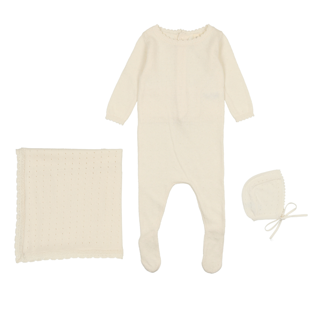 Cream Dotted Knit Layette Set