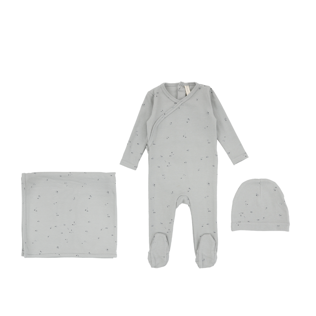 Dusty Blue Clover Printed Wrapover Layette Set