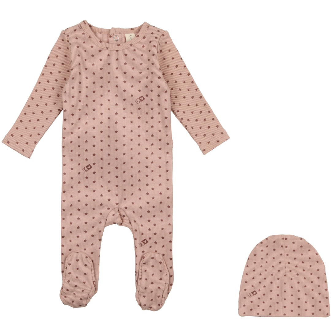 Rose/Pink Ribbed Star Footie & Beanie