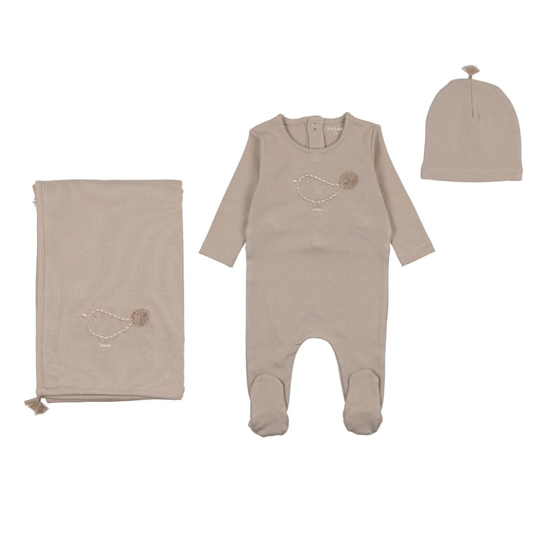 Oat Embroidered Bird Layette Set