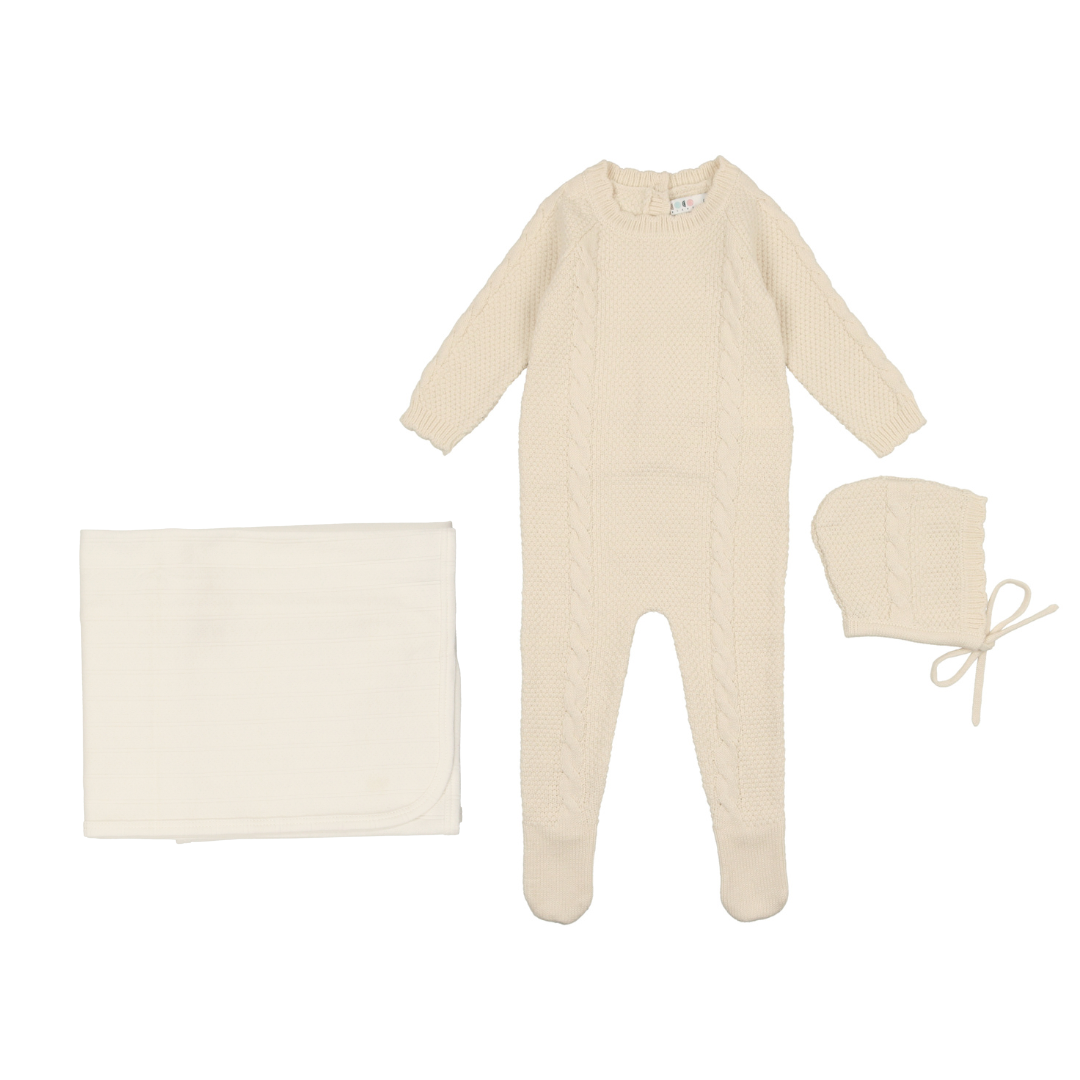 Cream Cabled Knit Layette Set