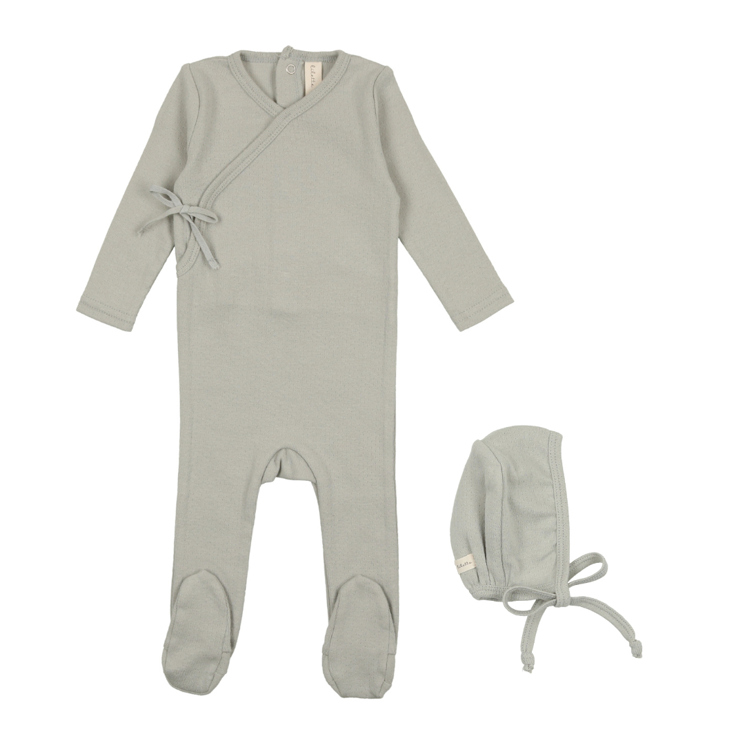 Sea Blue Pinpoint Wrapover Footie & Bonnet