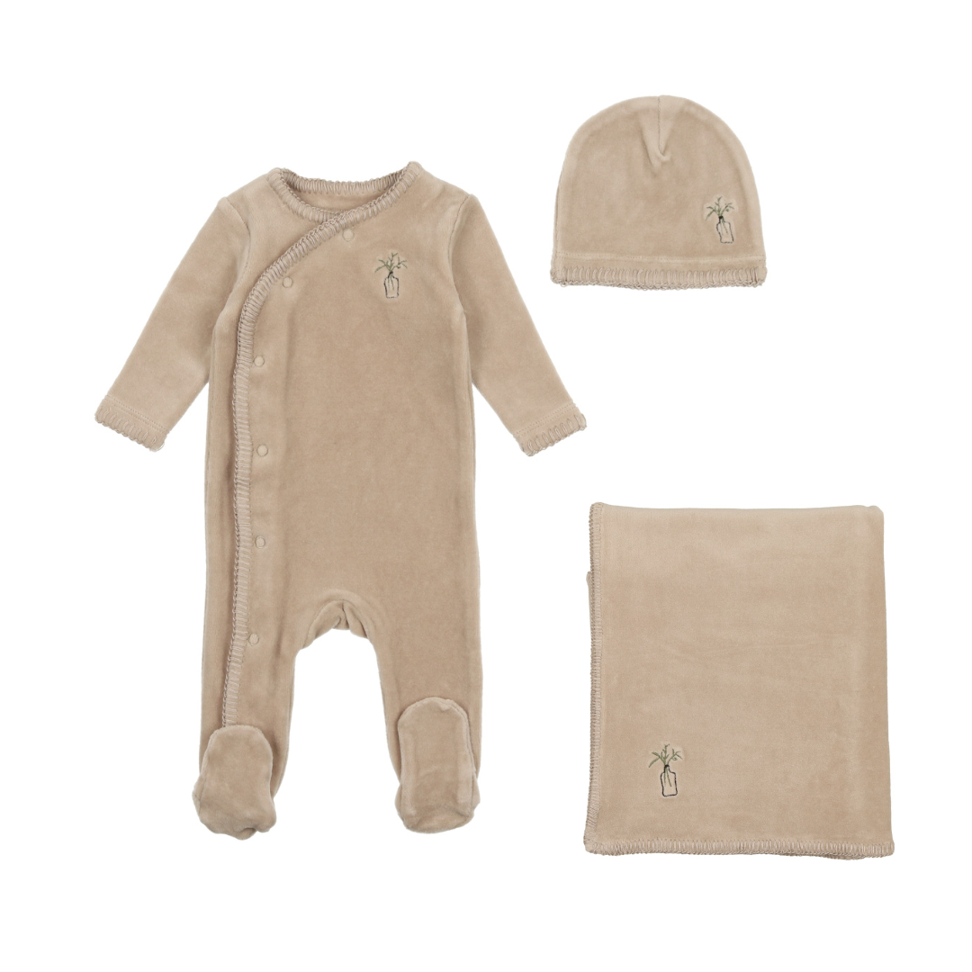 Pure Cashmere Velour Embroidered Edge Layette Set