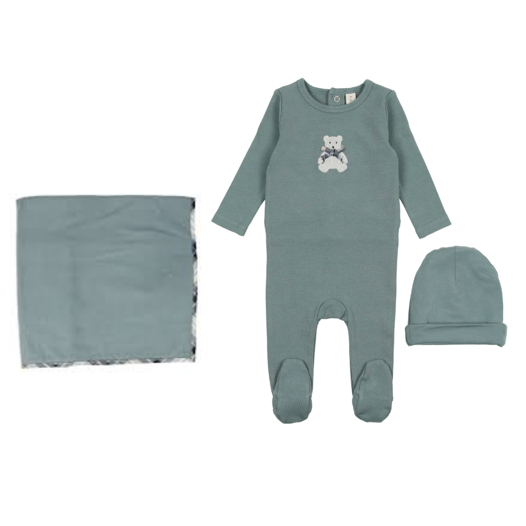 Blue Bear Embroidered Layette Set