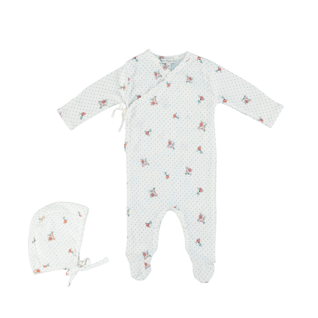 Bebe Organic Ida Wrap Overall & Bonnet - Vintage Floral Bebe Organic Ida Wrap Overall & Bonnet - Vintage Floral