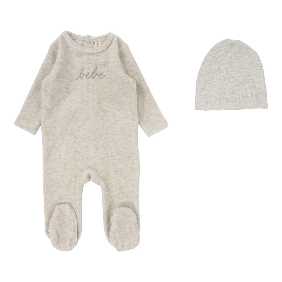 Heather Oatmeal Velour Bebe Footie Set