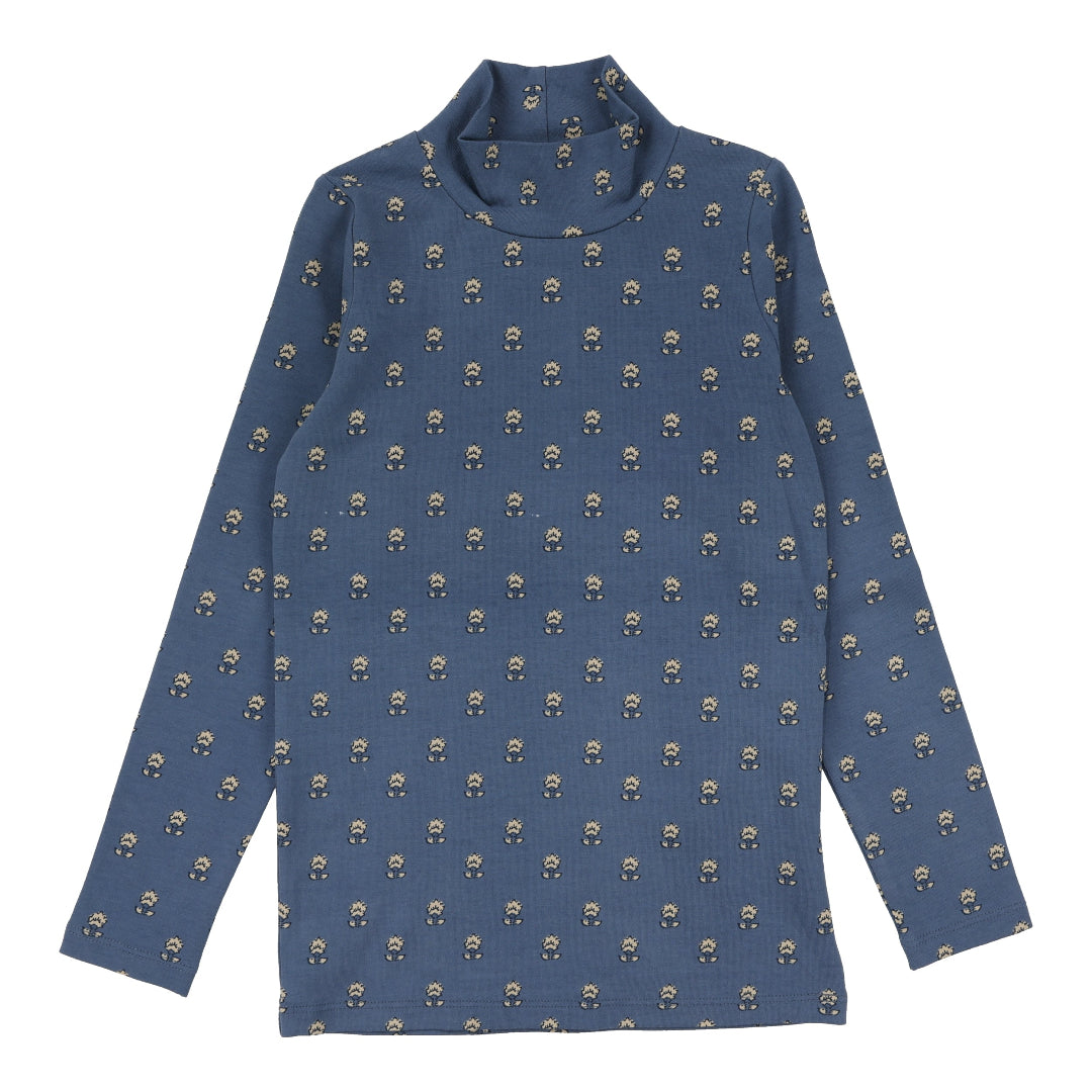 Off Blue Vintage Floral Mockneck