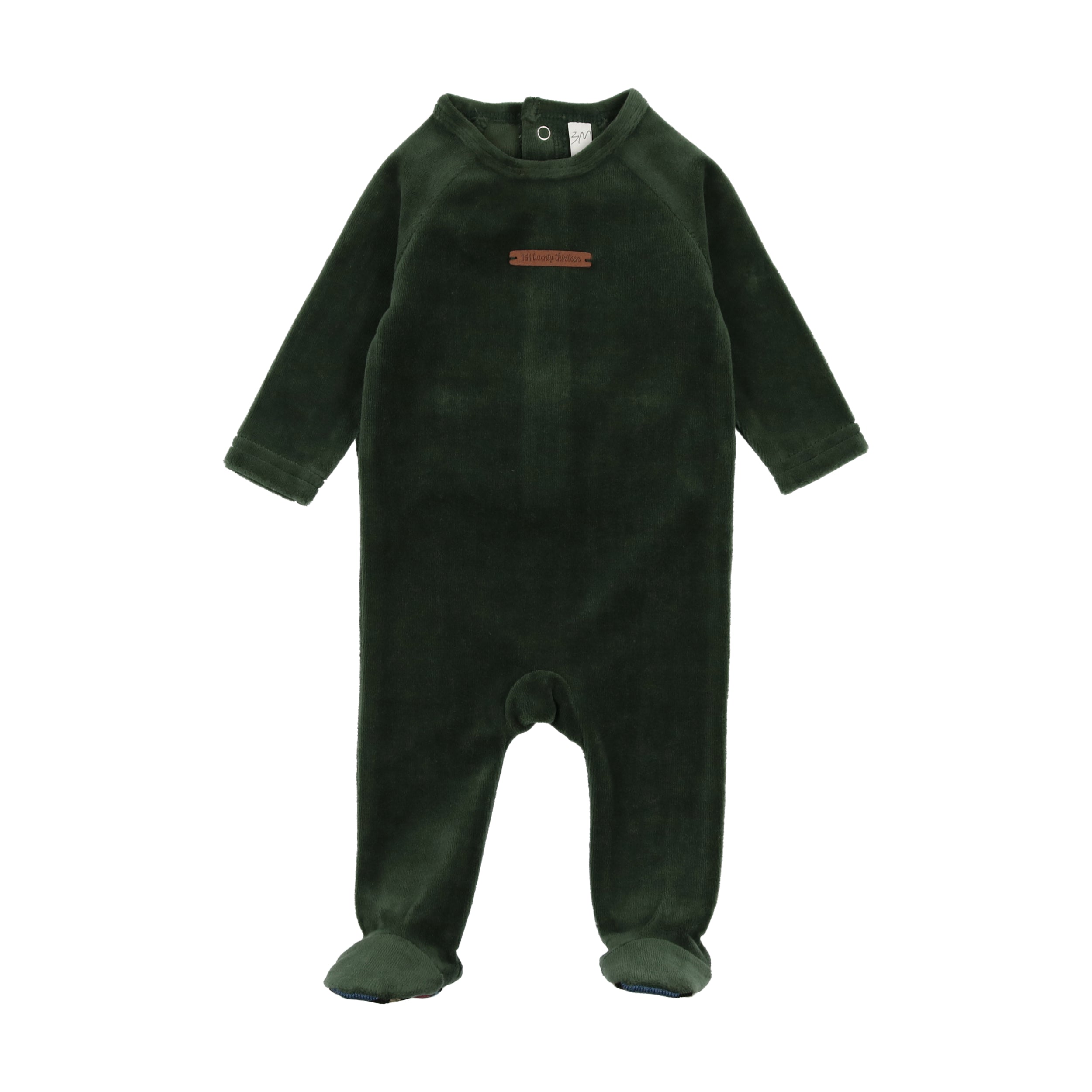 Green Velour Leather Tab Footie