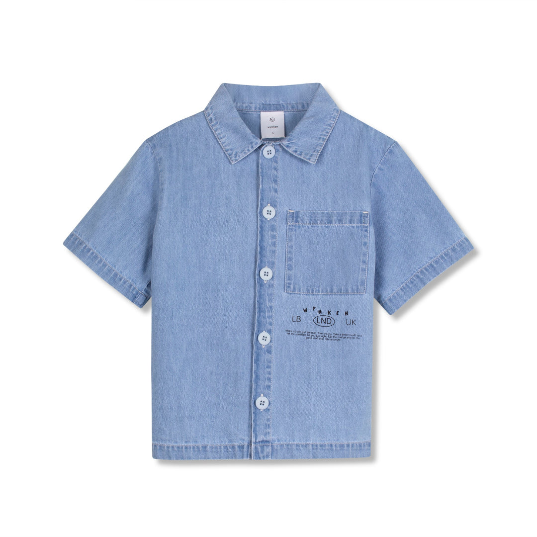 Pale Bleached Denim Short Sleeve Panel Shirt