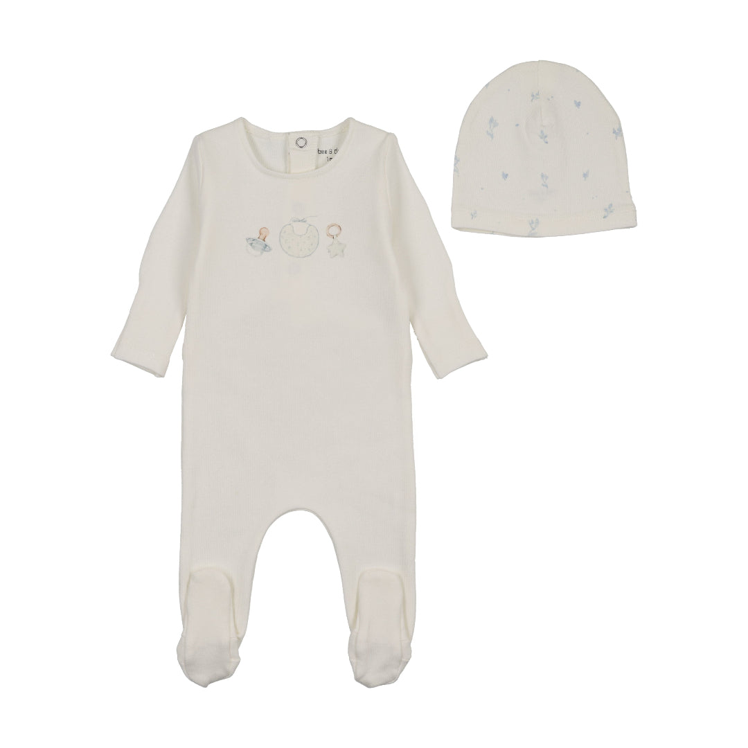 White Boys Watercolor Bib Footie/Beanie