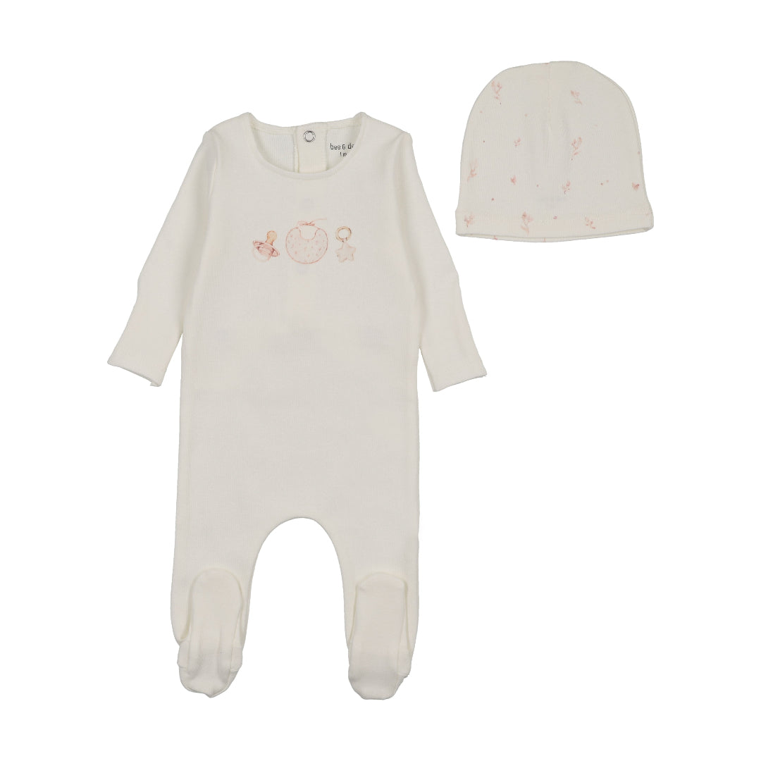 White Girls Watercolor Bib Footie/Beanie