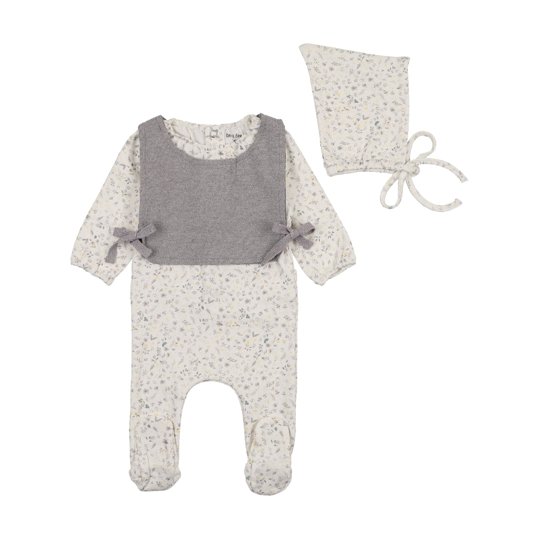 Boys Print Whimsical Bloom Footie W/ Vest + Bonnet