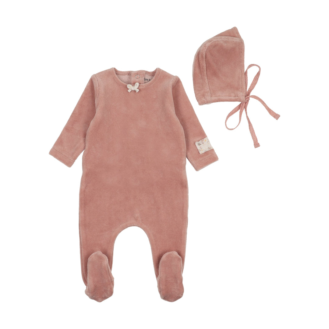 Rose Velour Whimsical Bloom Patch Footie/Bonnet