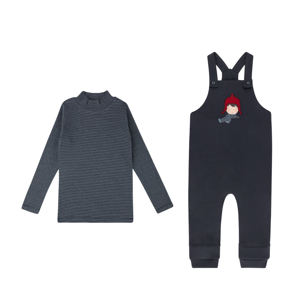 Navy Autumn Kids Collection Overalls + Turtleneck Set