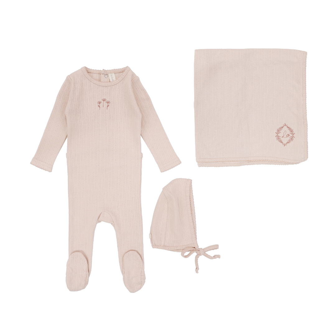 Peachy Pink Striped Pointelle Layette Set