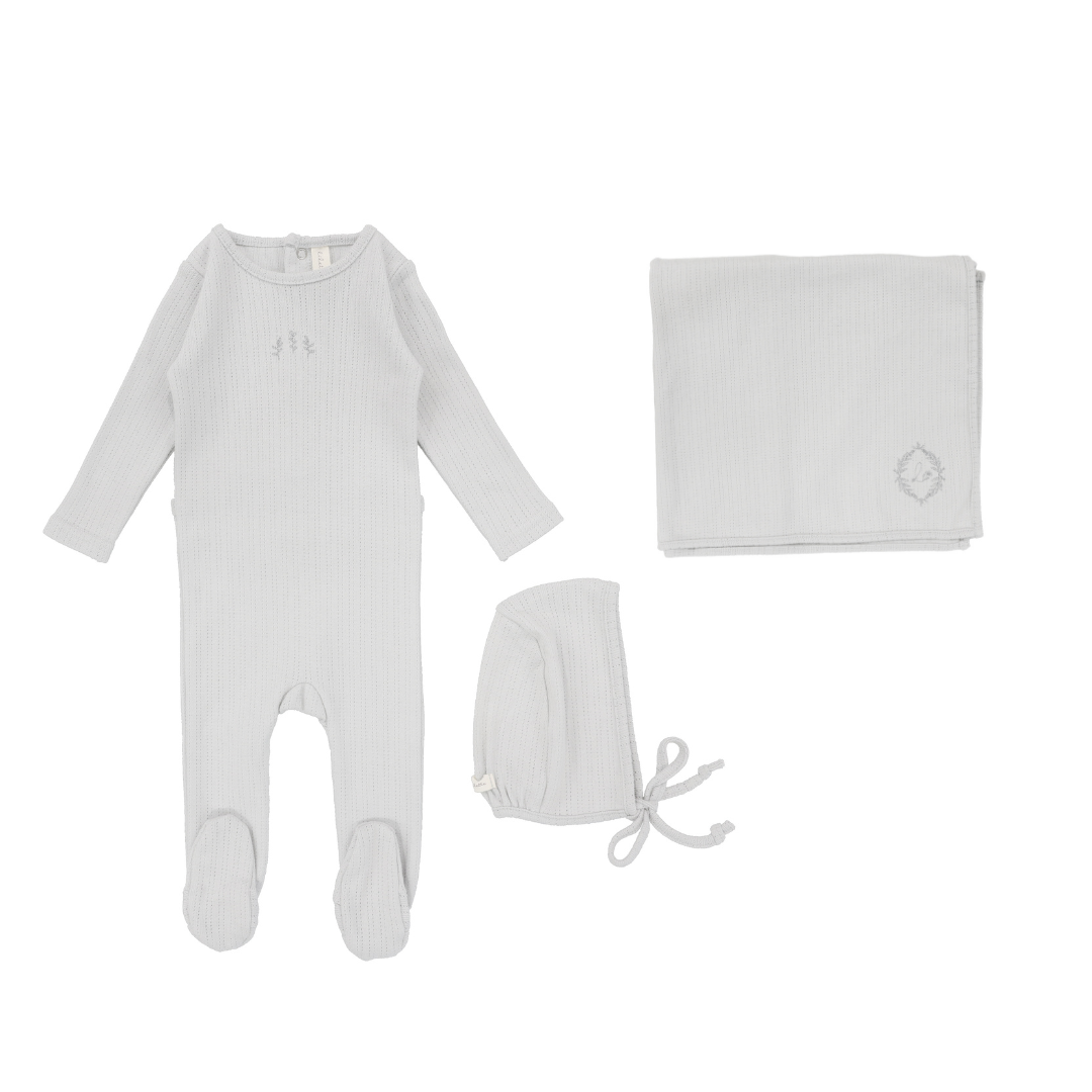 Powder Blue Striped Pointelle Layette Set