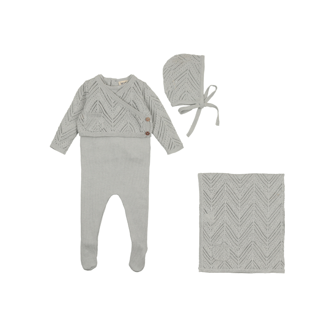 Pale Blue Crochet Knit Sweater Layette Set