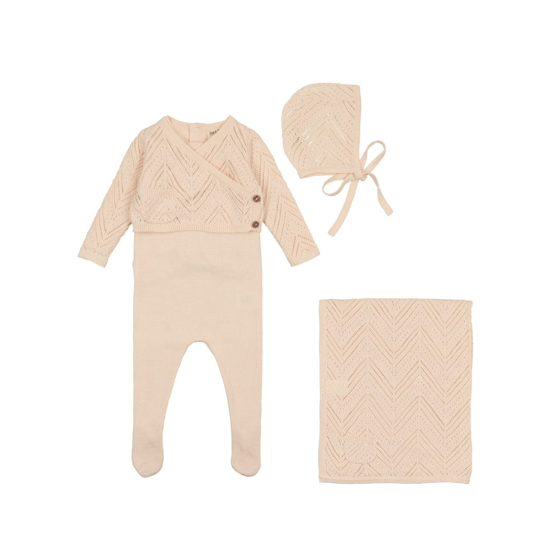 Shell Pink Crochet Knit Sweater Layette Set