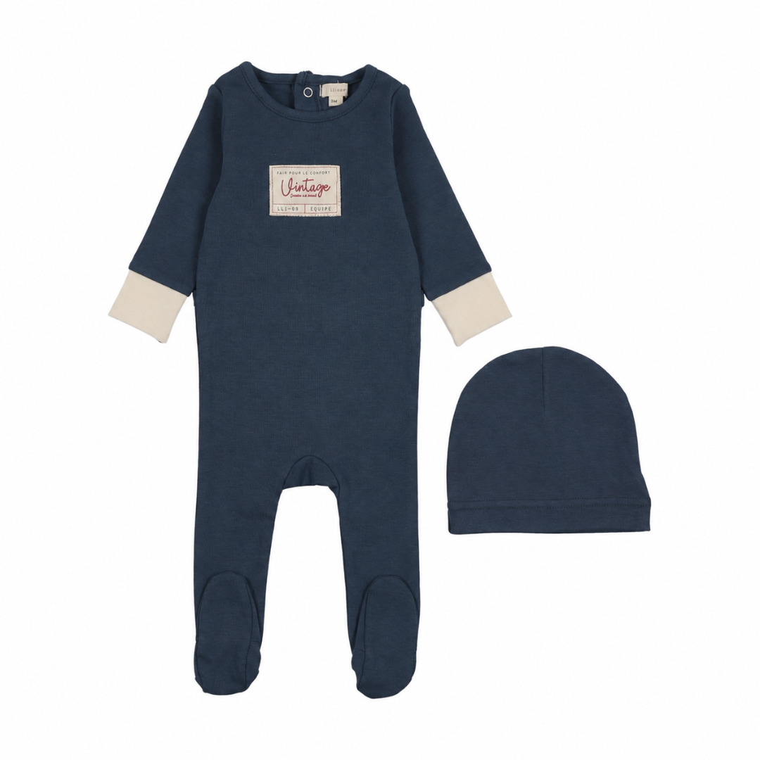 Vintage Blue Color Block Footie Set