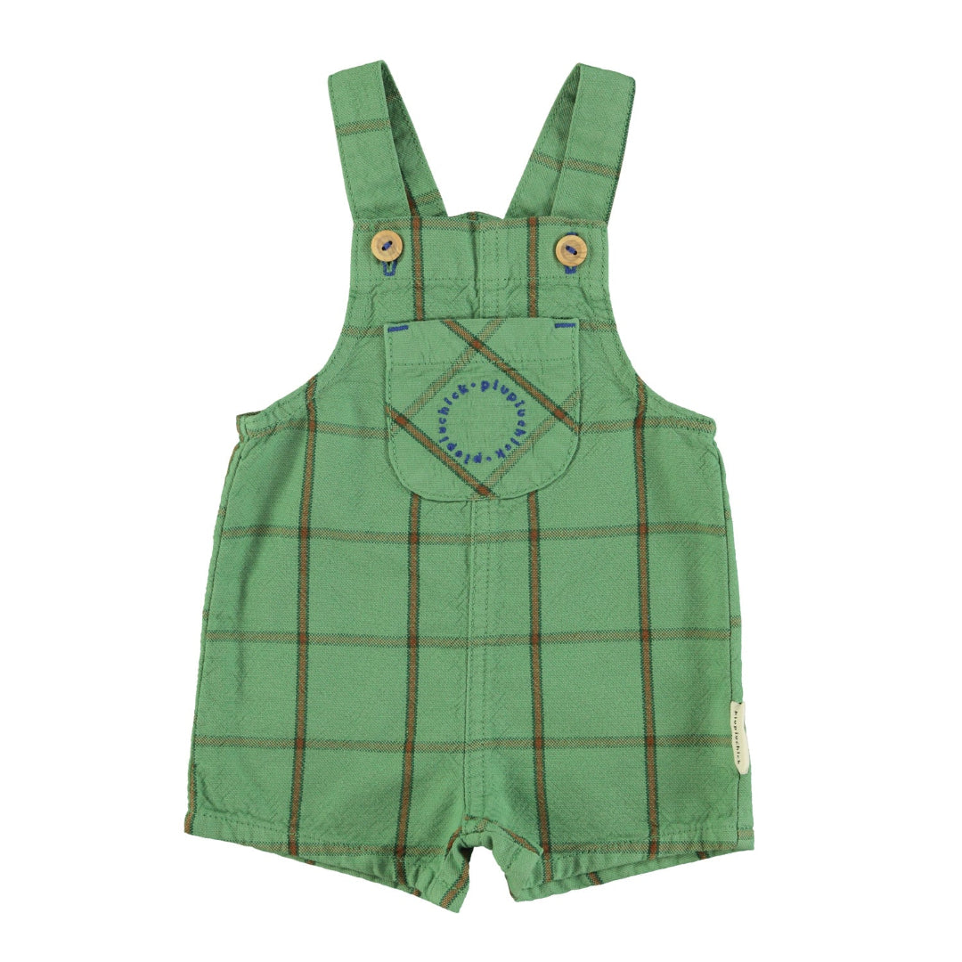 Green Checkered Baby Short Dungarees