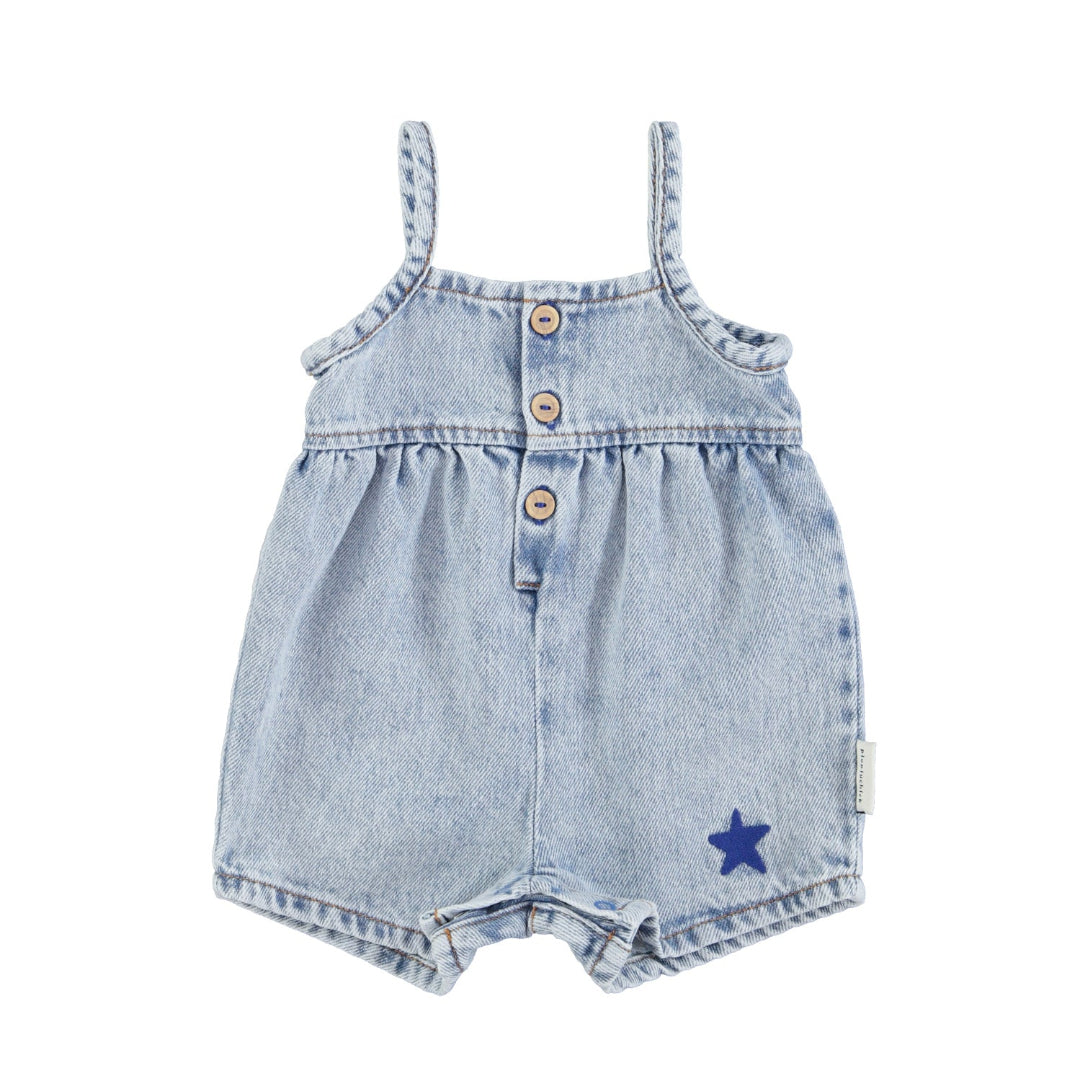 Washed Blue Denim Baby Short Dungarees