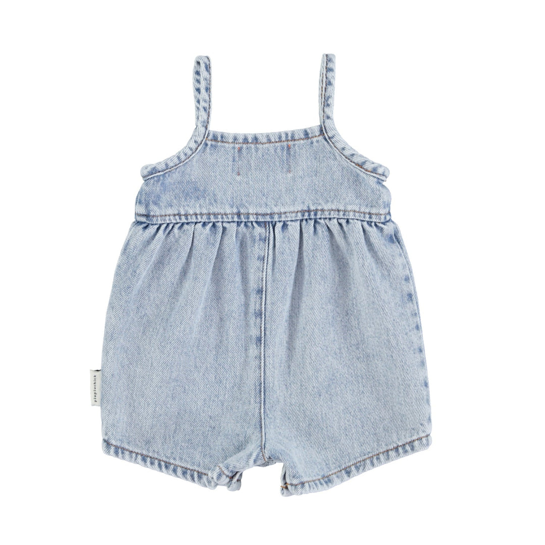 Washed Blue Denim Baby Short Dungarees