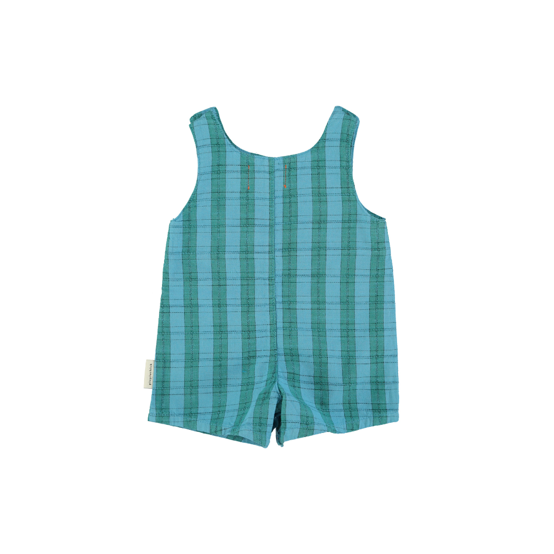 Blue & Green Checkered Baby Short Jumpsuit