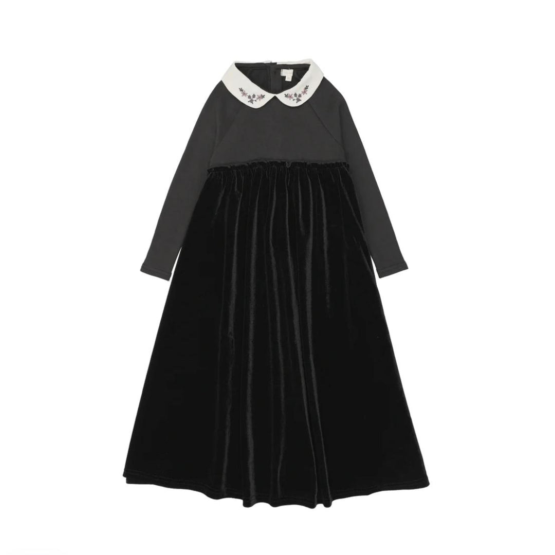 Black Embroidered Collar Maxi