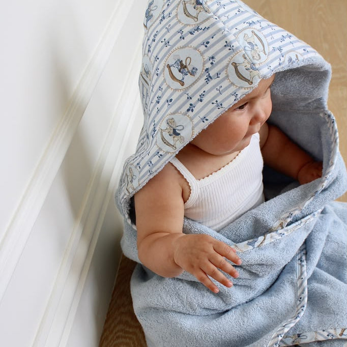 Blue Rocking Horse Hooded Bath Towel