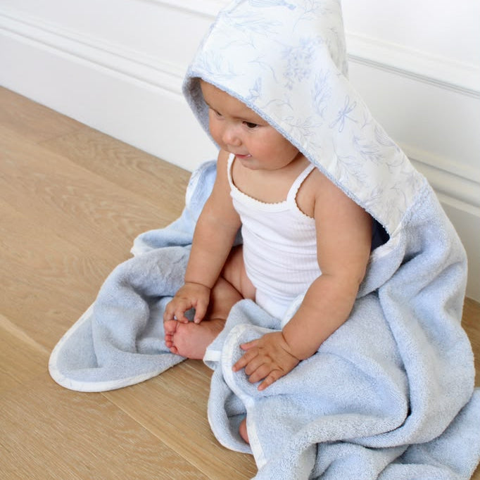 Sky Blue Toile Hooded Bath Towel