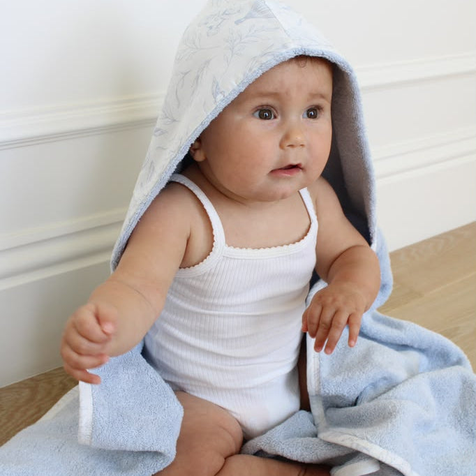 Sky Blue Toile Hooded Bath Towel